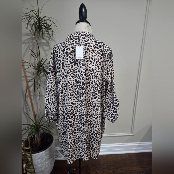 NWT Calvin Klein Leopard Print Blouse Sz.3XL long Sleeve Roller Up - Picture 5 of 11
